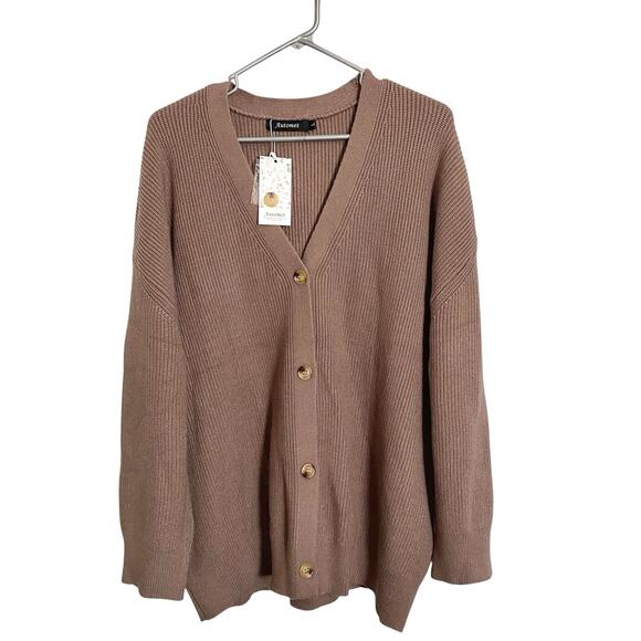 Automet Cardigan Sweater Womens Large Brown Heavy 3/4 Sleeve Oversized Loose NWT - Picture 1 of 5